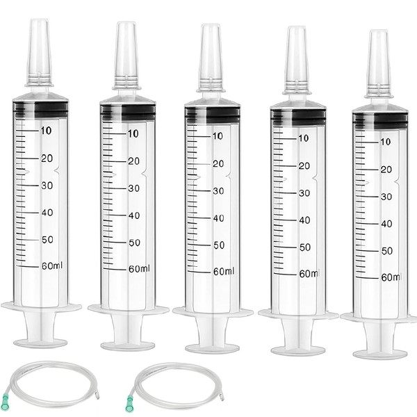 5 Pcs Syringes 60ML Plastic Syringe with Sealing Cap Feeding