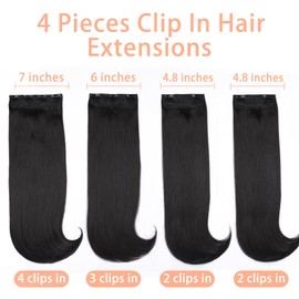 Mscat Clip in Hair Extensions 4pcs Hair Extensions 20 Inch Synthetic Thick Long Stright Layered Hair Extensions Invisible Lace Weft Hair Extensions for Women(8H24#)