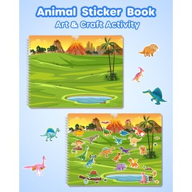 D-FantiX Animal Sticker Book for Kids, Dinosaur Unicorn Mermaid Farm 12 Unique Scenes and 500+ Stickers, Toddler Airplane Travel Road Trip Essentials Activity Book, Arts & Crafts Gift for Ages 3-8