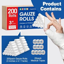 AZEN 200 Pack Gauze Rolls Bandages, 3 in x 4.1 Yards, First Aid Supplies & Premium Medical Supplies, Bandage Wrap Vet Wrap