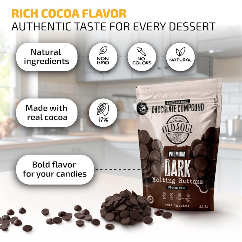 OLDSOUL Chocolate Compound Buttons 2.2 lb | Dark Chocolate 17%