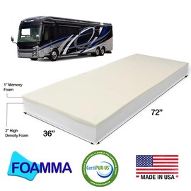 Foamma 3” x 36” x 72” Truck, Camper, RV Memory Foam Bunk Mattress Replacement, Made in USA, Comfortable, Travel Trailer, CertiPUR-US Certified, Cover Not Included
