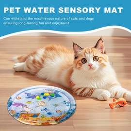 Cat Water Mat,Thickened Play Mat Water Toys for Cats | Interactive Sensory Waterbed with Fish, Large Cooling Enrichment Pad for Outdoor Indoor Activity