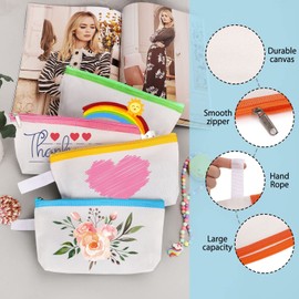 Sinzip 10 Pieces Cotton Canvas Makeup Bag with Bottom and Strap, Multi-Purpose Cosmetic Bag with Zipper Travel Toiletry Pouch, Blank DIY Craft Bag (Multicolor 01, L)