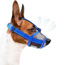 XipDoger Dog Muzzle,Soft Mesh Breathable Muzzle, Air Mesh Dog Muzzle with Reflective & Adjustable Strap for for Biting Chewing Grooming,Allow Panting Drinking,Dog Muzzle for Medium (Blue, M)