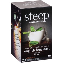 steep by Bigelow Organic English Breakfast Tea, 20 Count (Pack of 6), Caffeinated Black Tea, 120 Tea Bags Total