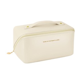 PU Cosmetic Bag Large Capacity Cosmetic Bag White Makeup Bag Portable Travel Bag Waterproof Toiletry Bag with Compartments for Women Girls