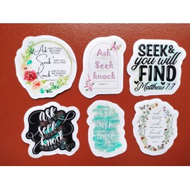 (6 PCS) Matthew 7 7 Ask Seek Knock Christian, Bible Verse Sticker Waterproof Vinyl Decal Size 3"