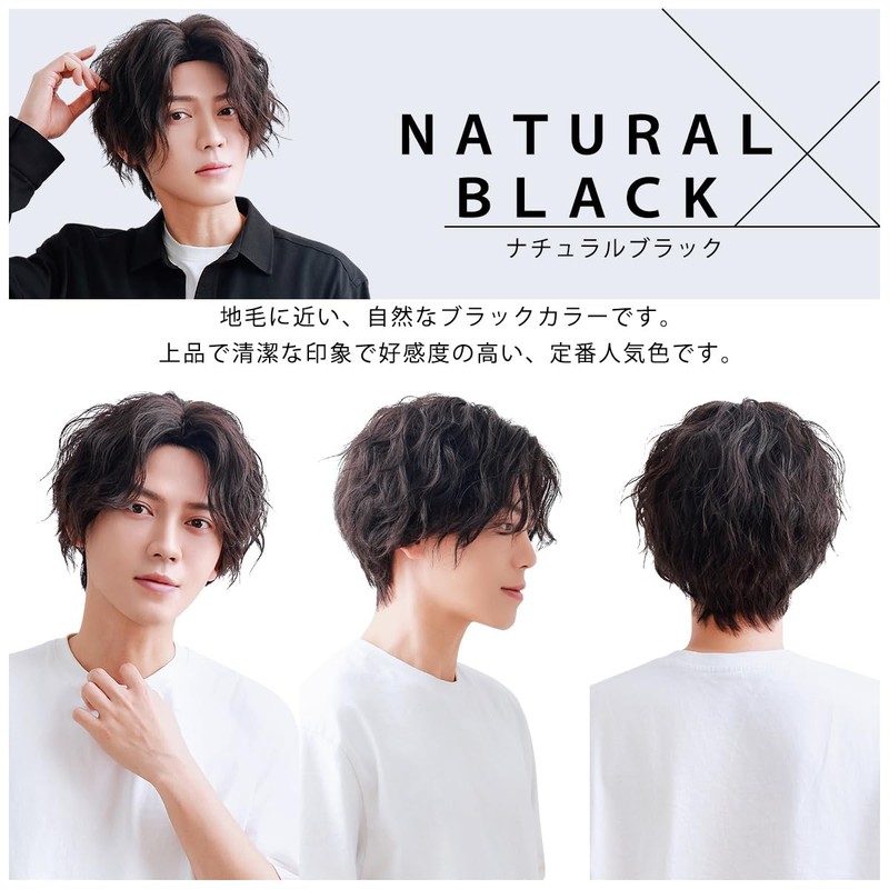 TefuRe MEN-007Nbk Men's Wig, Rough, Casual Style, Perm, Center Part