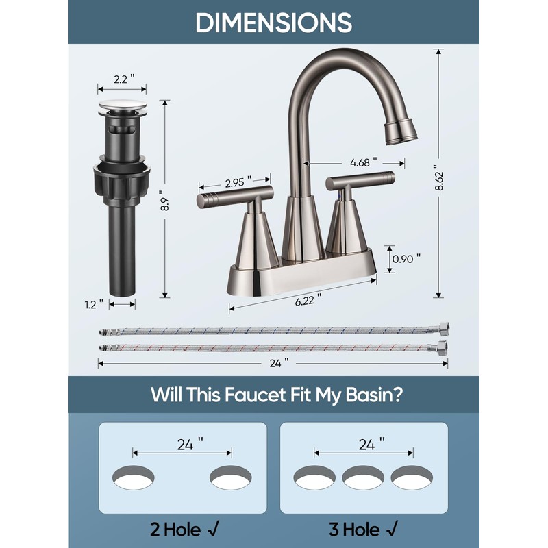 Cobbe 4 inch Brushed Nickel Bathroom Faucets with Pop up
