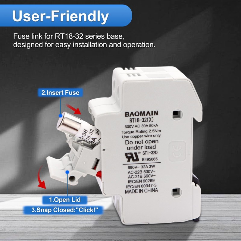 Baomain 10-Pack 16A Fuse Link, RT18-32 (RO15 RT14 RT19), Cylindrical