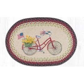 Farmhouse World Retro Bicycle with Flag Patriotic Kitchen Rug -Handwoven Natural Jute Accent Rug