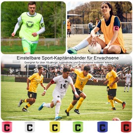 Pack of 6 Captain's Armband for Adults, Captain's Bind Football, Adjustable Captain Bracelet, Game Leader's Armband Elastic Wristbands for Football, Multicoloured Captain Armband for Many Sports,