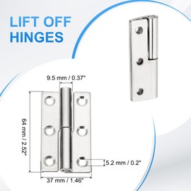 PATIKIL 2 Pcs Lift Off Hinge, 2.5" Detachable Lift Off Hinge Right Handed Slip Joint Flag Hinge 304 Stainless Steel Butt Door Hinge for Door Cabinet Equipment
