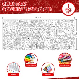 JOYGATHER Christmas Coloring Tablecloth for Kids, Large 30x72 Inch Poster with Santa, Christmas Tree, Reindeer, Perfect for Party Games, Classroom Decorations, Arts Crafts, Indoor Winter Activities