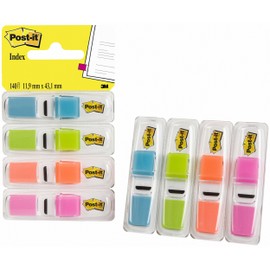 Post-it Index Small in Clear Dispenser, 140 Flags - 4 Colours x 35 per Pack