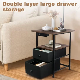 PESRAE Floor Lamp with Table & 2 Drawers, End Table with 3 Color Temperature Reading Light, Side Table Lamp with USB & Type C & AC Charging Port for Bedoom, Home Office