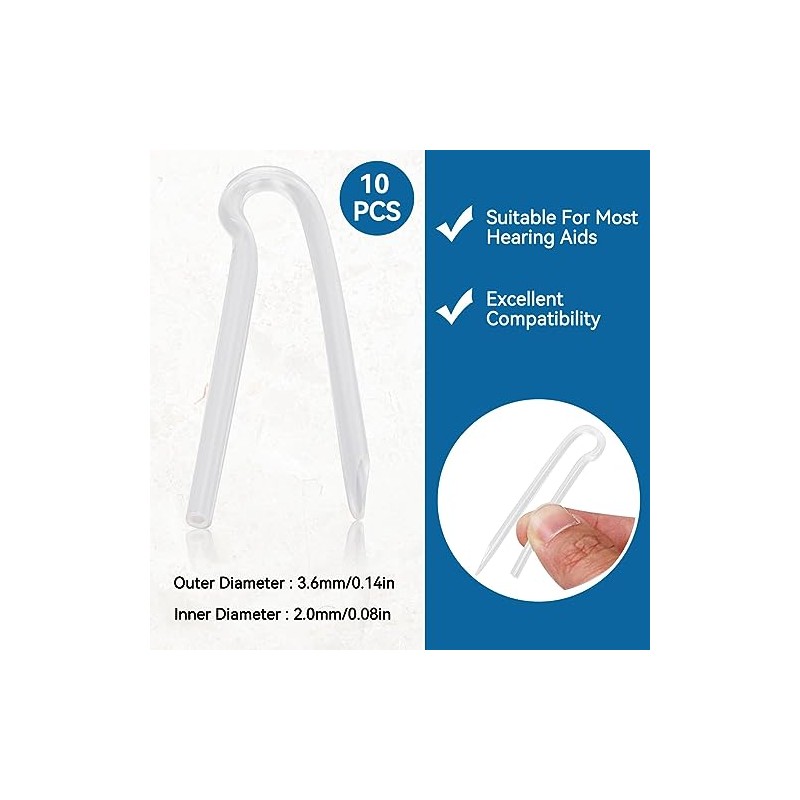10pcs Hearing Aid Tubes, 3.6 x 2mm Soft Flexible PVC