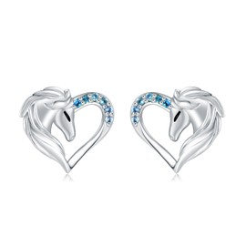925 Sterling Silver Horse Birthstone Stud Earrings Hypoallergenic Heart Horse Ear Studs for Women Animal Earrings Birthday Jewelry Gifts for Daughter (December)
