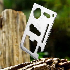 Credit Card 11-in-1 Survival Pocket Tool, Thickened Stainless Beer Opener steel/Inch Scale/Double Row Sawtooth Pocket Tool for Men (10PCS)
