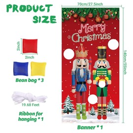 Christmas Nutcracker Toss Game Banner with 4 Bean Bags Christmas Game Decoration Theme Group Sports Tossing Game Activity Banner for Family Party Supplies