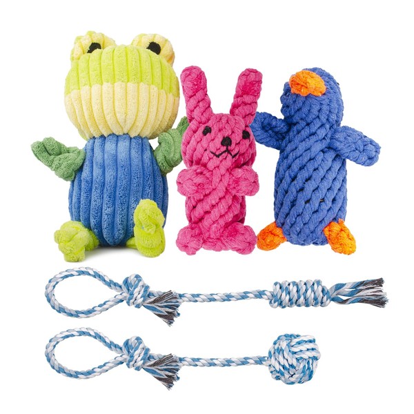 SyChien 5 Pack Squeaky Dog Toys, Tough Stuffed Plush Animal