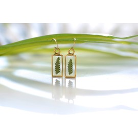 Fern Real Leaf Earrings Floral Jewelry for Women 14k Gold Filled Ear Wire, 1 inch Drop Length