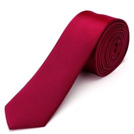 Landisun Burgundy Tie Men Women Solid Skinny Ties Slim Ties Satin Tie-Burgundy