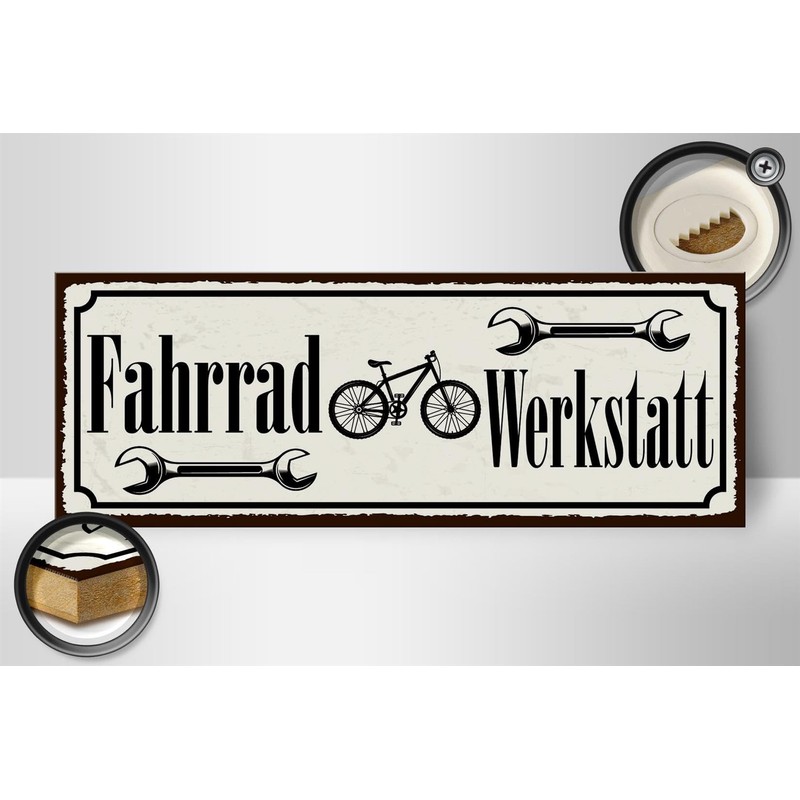 FEMER Wooden Sign 27 x 10 cm Bicycle Workshop