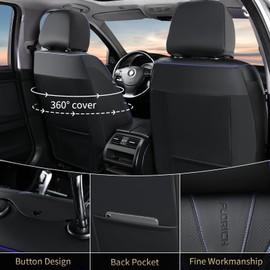 FLORICH Automotive Front Seat Covers for Cars, Leather Car Seat Covers 2 Pack Waterproof Front Seat Covers Driver Seat Protector Universal Fit for Most Cars SUV Trucks, Black&Blue Line