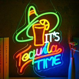 Mexican style Mexican straw hat Tequila Neon Sign Tequila Time Neon Sign Neon Sign for Wall Decor It's Tequila Time USB Dimmable LED Neon Lights for Beer Bar Kitchen Restaurant Home Pub Party Man Cave Club Shops Hotel Store Business Gift