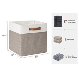 StorageWorks 13x13 Storage Cubes, Collapsible Storage Bins Organizer for Closet, Fabric Storage Box with PU Handles, Brown and White, 4-Pack