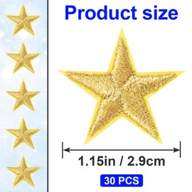 ANCIRS 30 Pcs Star Patches Iron On, Embroidered Patches Star Sew on Patches, Applique Embellishments Star Patches for Hats, Clothes, Jackets, Backpacks, Crafts, Decoration (Gold, 1")