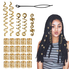 26pcs Gold Hair Accessories for Women, 4 Styles Gold Hair Jewelry for Braids Metal Dreadlock Beads Set Snake Clips Women Fashionable Decoration Multiple Hairstyles