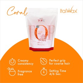Italwax Top Line Coral Hard Wax 1.65lb (750g) – Creamy Intense Orange Texture with Strong Grip, Ideal for Bikini & Coarse Hair, Smooth Application for Sensitive Skin – Made in Italy