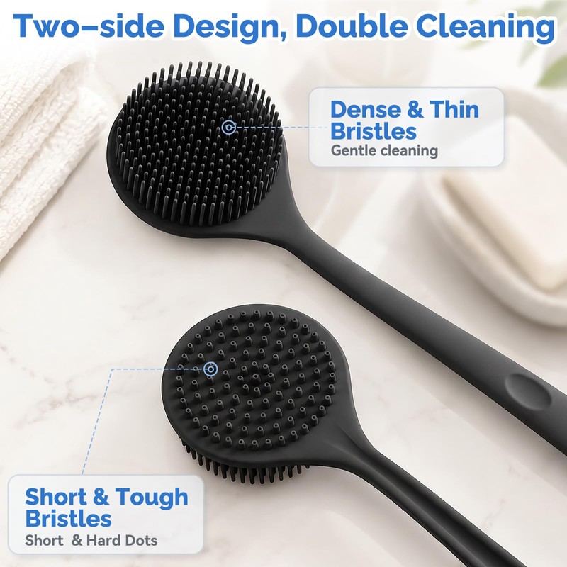 Manmihealth Silicone Back Scrubber & Soft Shower Brushes Set 2PCS