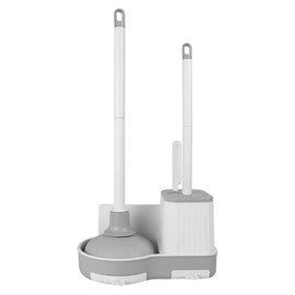 Silkyhose Toilet Brush and Plunger Bathroom Cleaning Tools Combo,3 in 1 Toilet Bowl Brush and Plunger Wall Mounted Household Bathroom Cleaning Set(White-Gray)