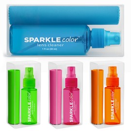 OPTIPAK Vinyl Flip-Top Pouch Eyeglass Lens Cleaner Spray Kit with (4) 1oz Glasses Cleaner Bottle + (4) Microfiber Cloth for Eyeglasses, Sunglasses, Screens and Camera Cleaning Kit (Assorted Colors)