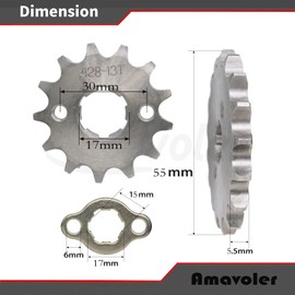 Amavoler 428-13T Front Sprocket 17mm Replacement Parts Fit for 50cc 70cc 110cc 125cc 140cc 160cc Honda TaoTao Roketa Coolster Sunl Lifan Chinese ATV Quad Dirt Bike.(17mm,428-13T)