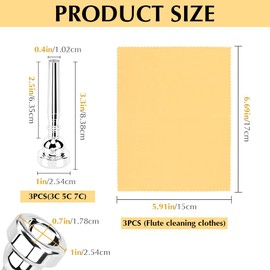 3C/5C/7C Trumpet Mouthpiece Set, Professional Trumpet Mouthpiece Replacement Parts Trumpet Tone Gift with Cleaning Cloth, Musical Instruments Accessories for Beginners(Yellow+Silver)
