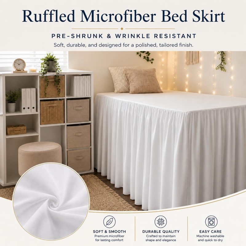 White Platform Dorm Bed Skirt Twin XL 42 Inch Drop,Extra