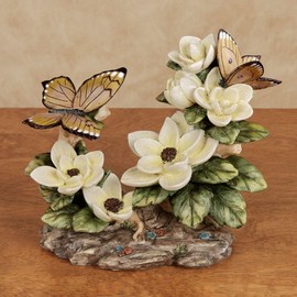 Touch of Class White Magnolia and Yellow Butterfly Table Sculpture