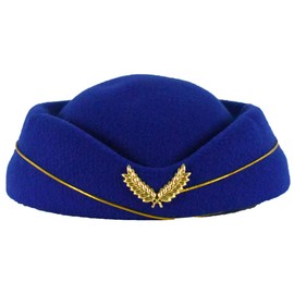 Airline Stewardess Flight Attendant air Hostess Fashion Vintage Looking Hat (Royal Blue)