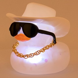 wonuu Cowboy Hat Rubber Duck with Light Transparent Glowing Rubber Ducks with Star Moon Sequins, Car Ornament Dashboard Decoration Home Decor Birthday Gift with Sunglasses Necklace, White Light