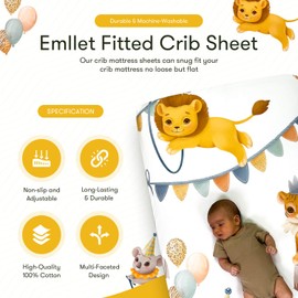 Emllet Crib Sheet – 100% Cotton Fitted Sheet, Soft & Breathable – Oeko-TEX Certified Baby Bedding – Adorable Playful Animals Design – Fits Standard Crib Mattresses – Ideal Nursery & Photo Backdrop