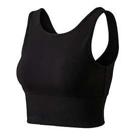 Workout Crop Tank Tops for Women Solid Comfort Sleeveless Shirts for Casual Sports Fitness Yoga Reversible Ribbed Tops Black M