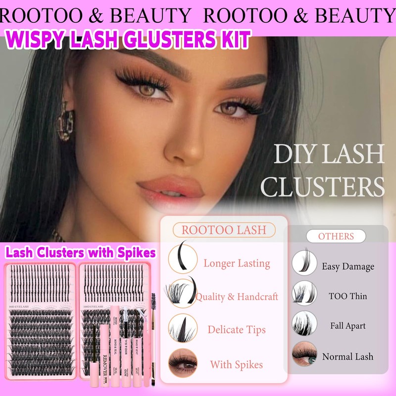 Lash Clusters Kit with Spikes, Eyelash Clusters Extensions Individual D