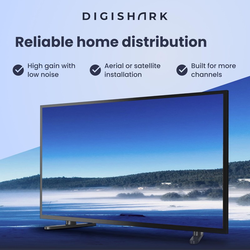 DigiShark 2 Way TV Aerial Signal Booster&Splitter Amplifier, Improves Picture