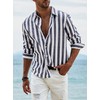 Meilicloth Men's Long-Sleeved, Striped, Casual Summer Shirt with Buttons, Regular