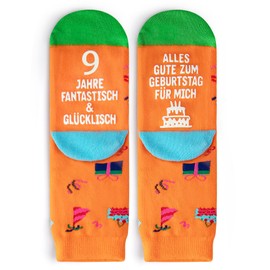 NxnChc 9 Jahre Geburtstag Geschenke Socken Mädchen Und Jungen Kinder Modebewusste Geschenkbox Novelty Crew Girl Boy Ideale Lustige Für Freunde Und Familie Orange